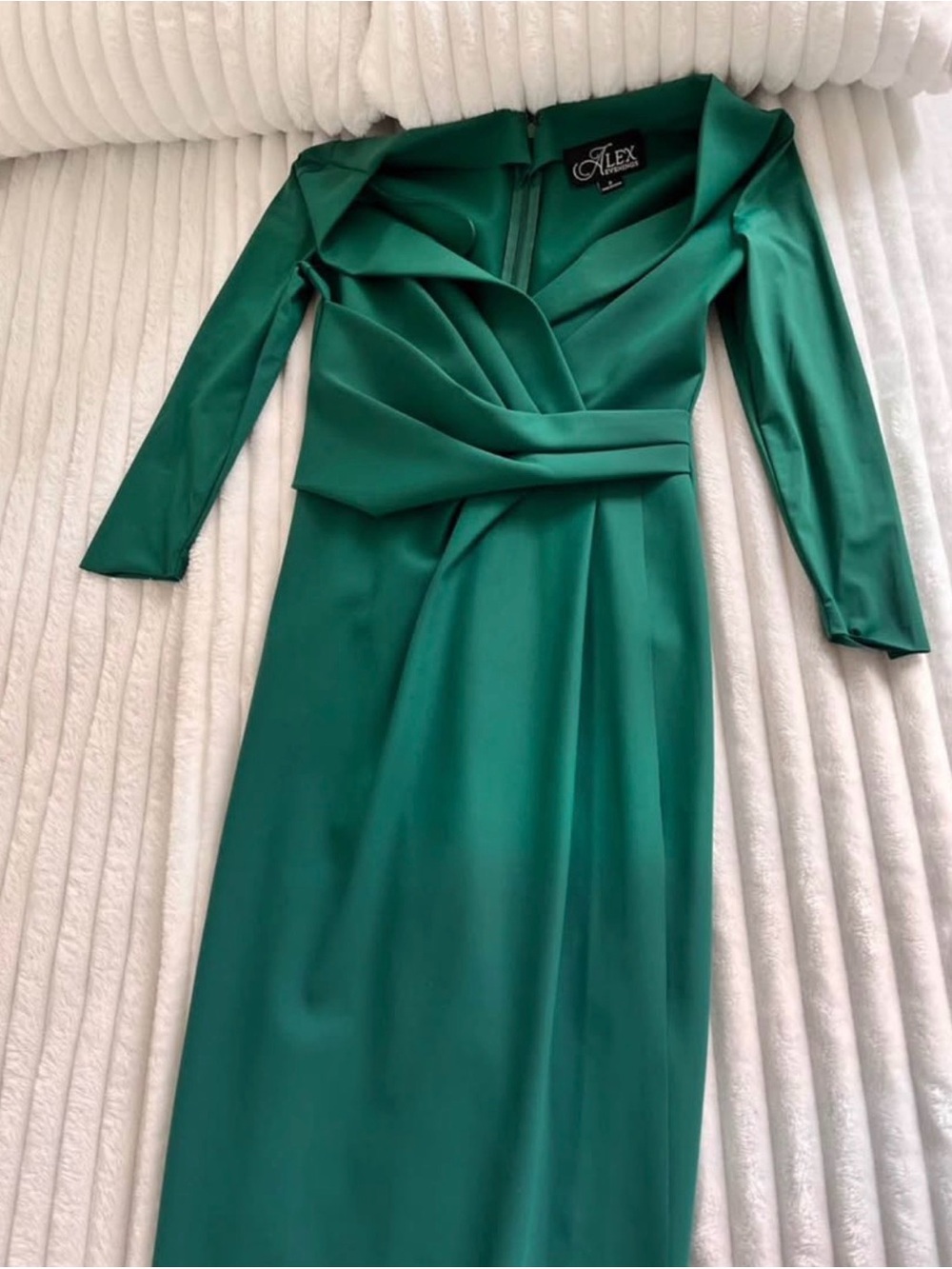 Alex Evenings Teal Green Long Sleeve Draped Waist Gown